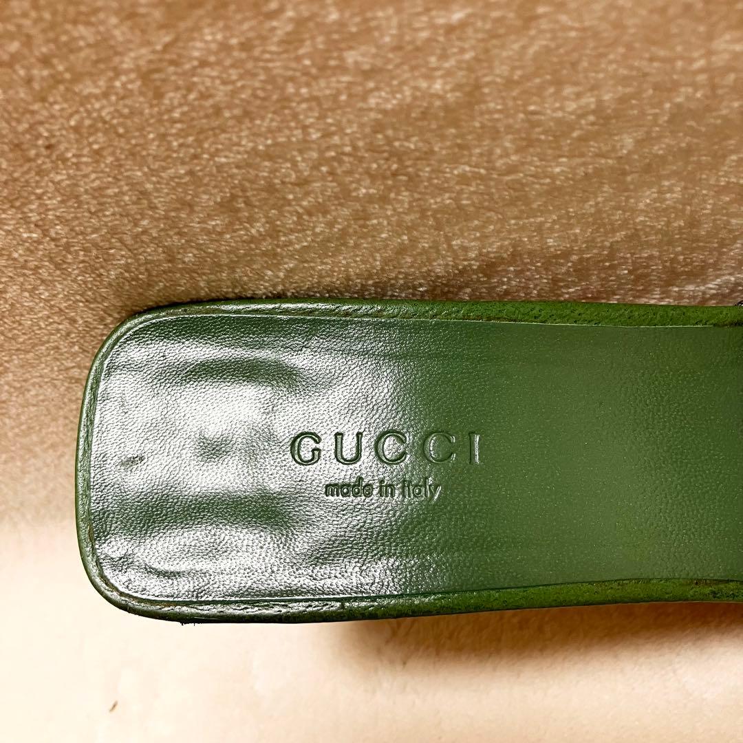 GUCCI グリーン ミュール GGマーク 23.5cm メタル金具付