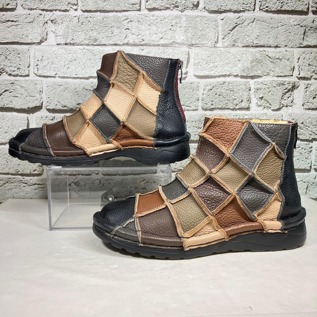 【レア】エスタシオン メンズ ブーツ 25.5cm パッチワーク バックジップ