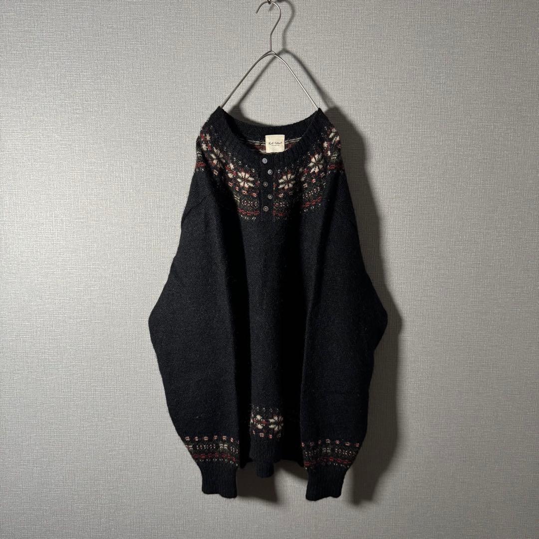 超希少☆カールヘルム モヘアニット ヘンリーネック ノルディック柄 黒