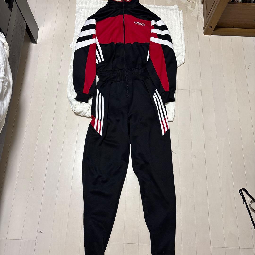 90's adidas オールインワン アディダス ジャージ ブラック つなぎ