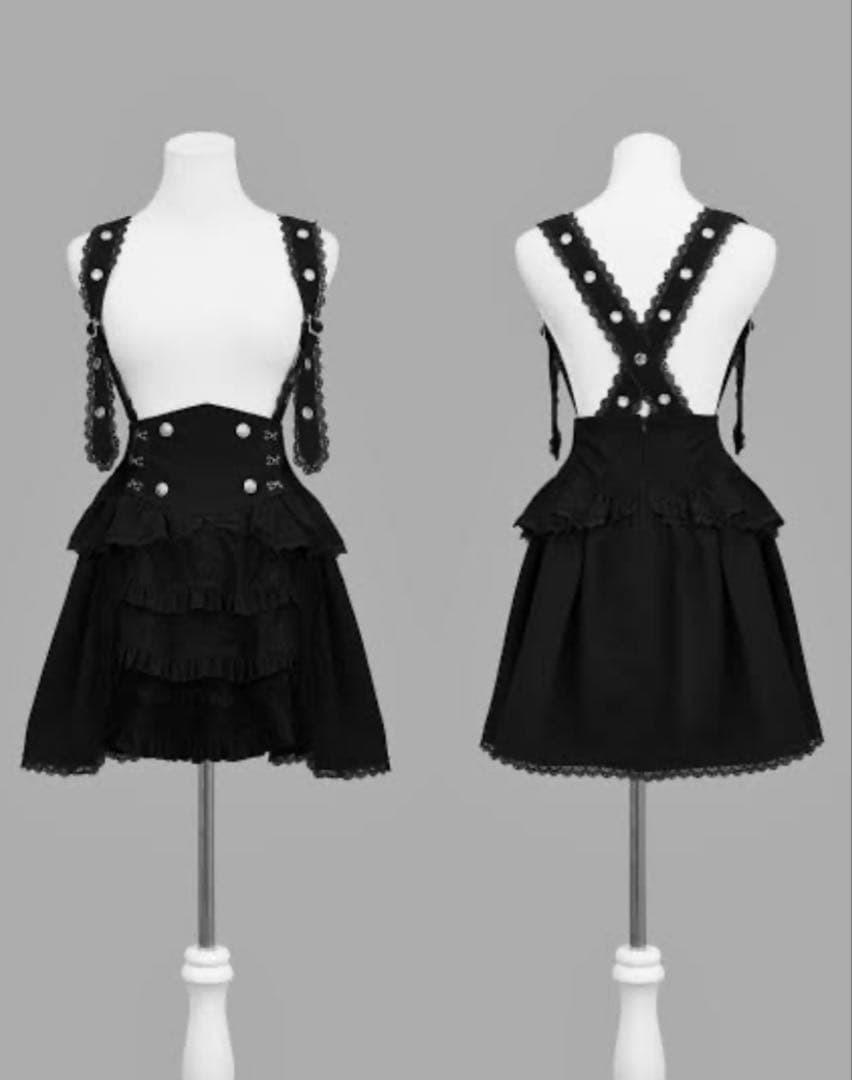 夢纏うサスペンダースカート　ディムモアール　ブラック　Lサイズ DimMoire【ディムモアール】夢纏うサスペンダースカート/Black