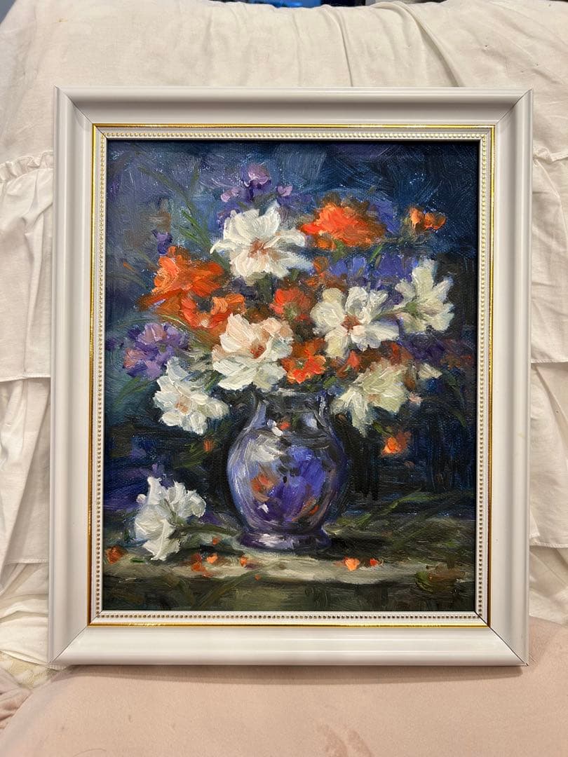 花瓶と花の油彩画