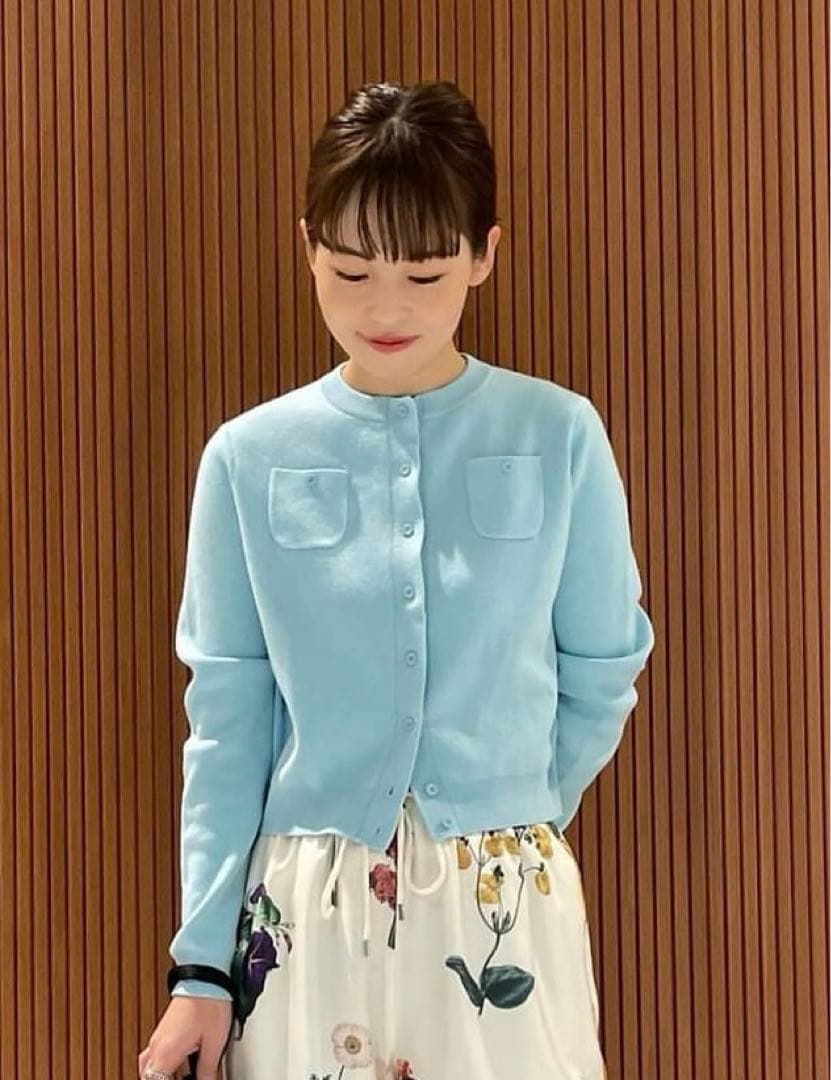 CABaN コットンカシミヤ クルーネックカーディガン ライトブルー