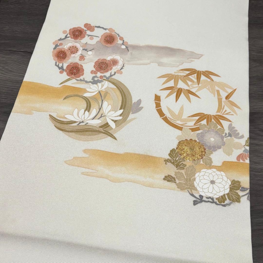 名古屋帯 正絹 白 手描友禅 塩瀬 花丸so253 - メルカリ 名古屋帯 正絹 塩瀬