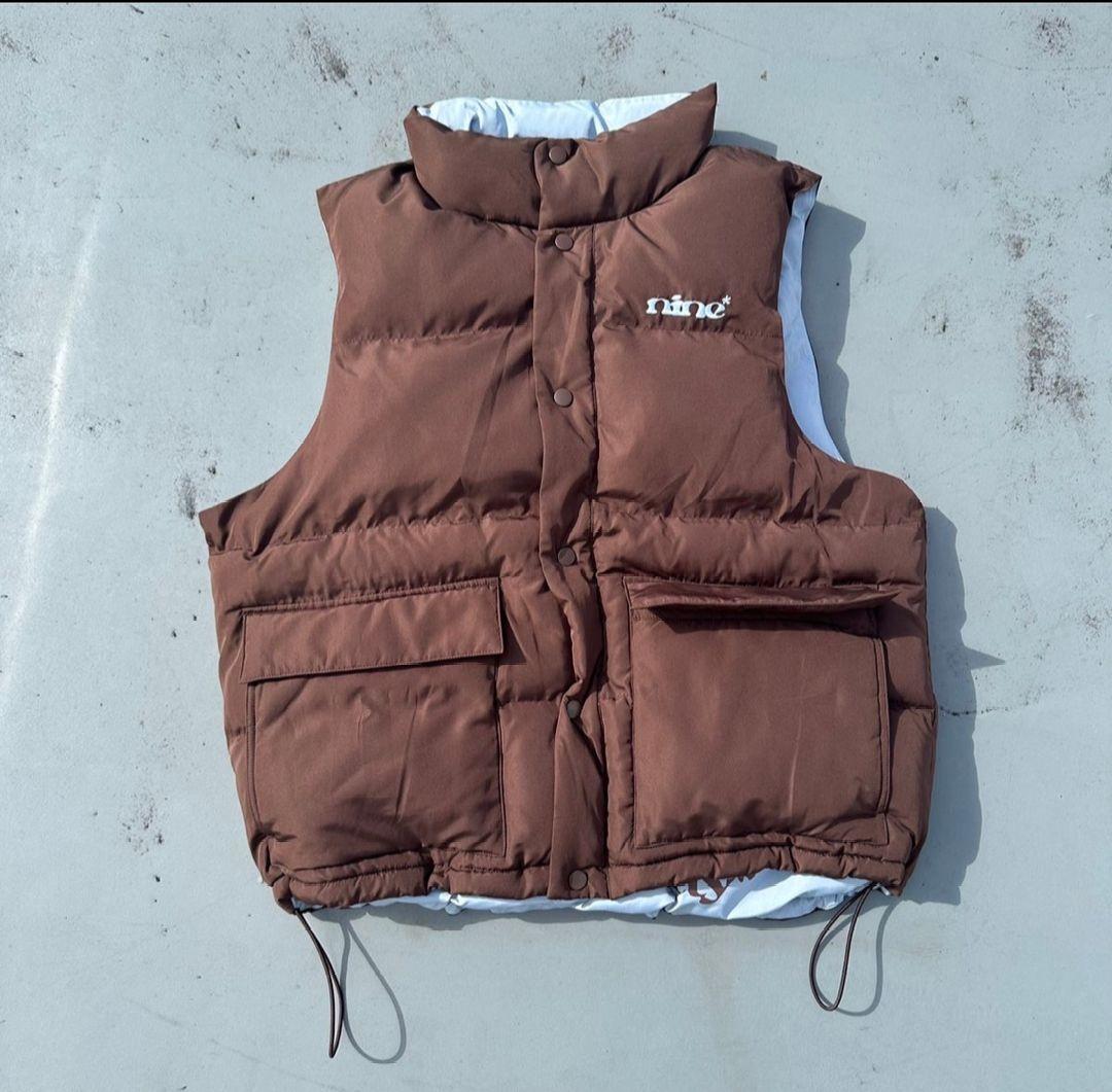 9090 ダウン ベスト リバーシブル 茶 ブラウン サックスブルー M 未