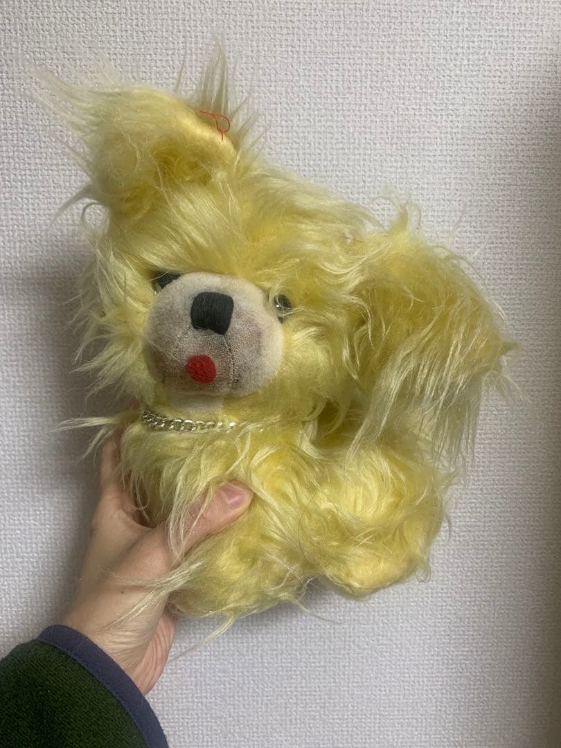 ヴィンテージ　犬　ぬいぐるみ　レトロ　フランス ヴィンテージぬいぐるみ フランス 首輪をつけた犬のスタッフドトイの