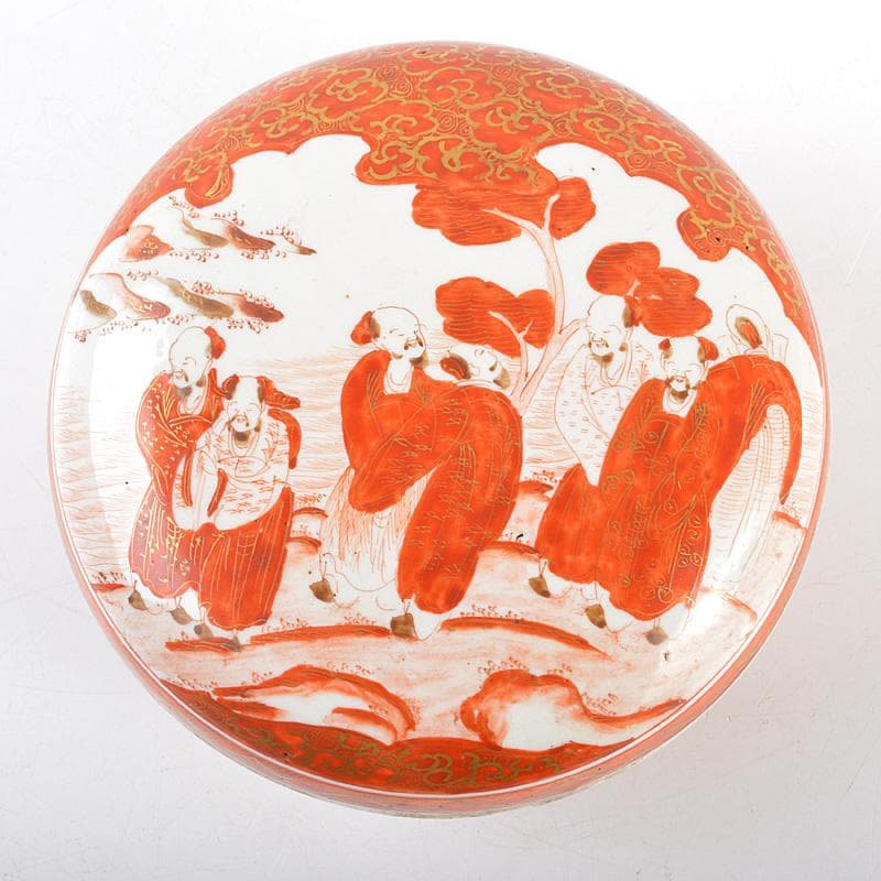 九谷焼 古九谷 赤絵金彩 雲龍山水人物文 蓋物 時代箱付 D R6009 - メルカリ