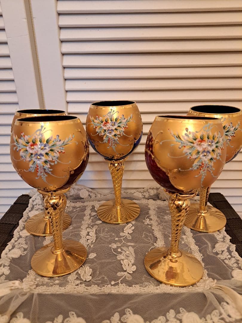 【未使用】ベネチアングラス ワイングラス/シャンパングラス 4個セット Yahoo!オークション -「ベネチアングラス セット」(工芸品) の落札相場