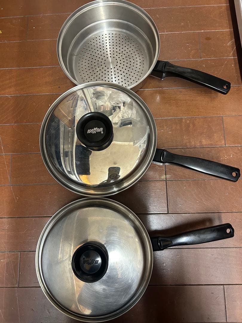 IH対応セット　インコア　INKOR(3コート・小フライパン・蒸しパン・蓋1つ) IH対応 インコア INKOR 3コート鍋 小フライパン 蒸し器 蓋1つ セット