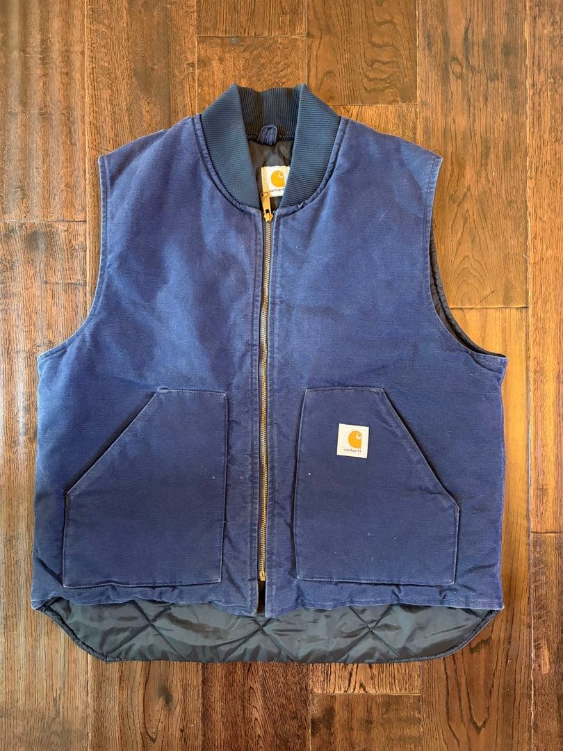 た*や様 カーハート Carhartt ネイビーブルーベスト 腰ゴム 80~90s carhartt duck vest カーハート ダックベスト 腰ゴム 企業ロゴ