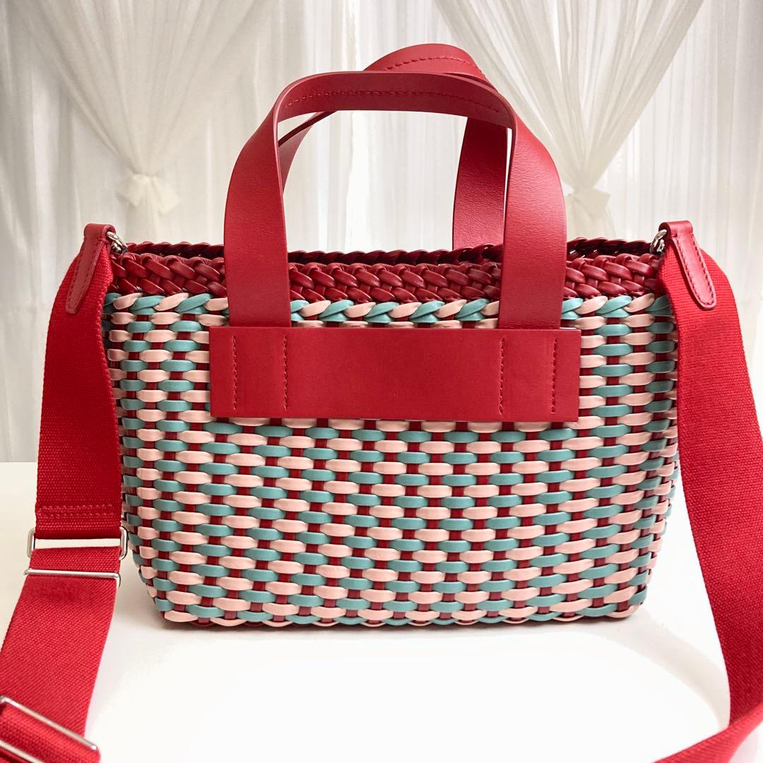 美品】miumiu かごバッグ 編みかご トートバッグ イントレッチオ 赤