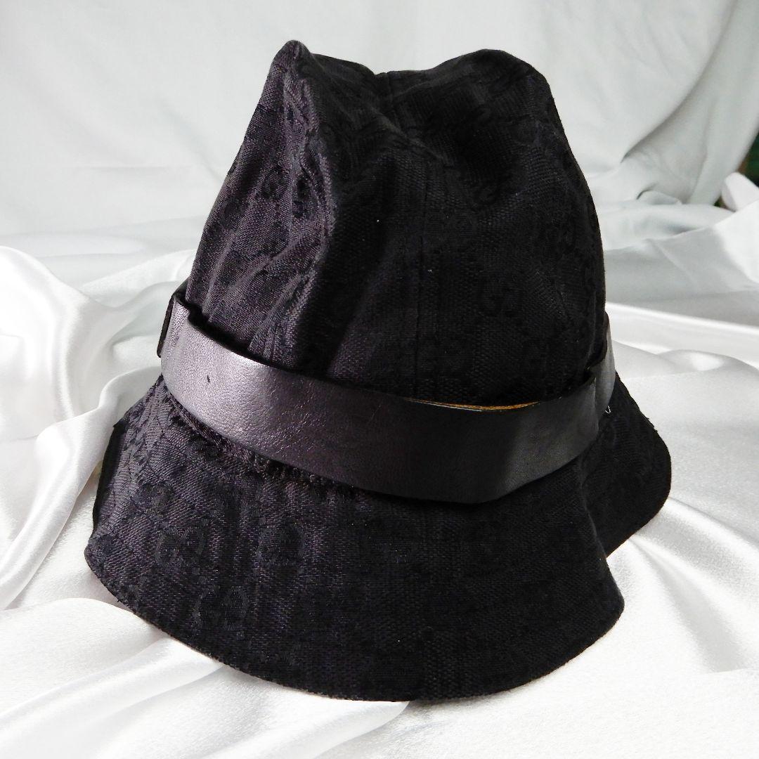 GUCCI バケットハット GGキャンバス GG柄 レザー L ブラック - メルカリ
