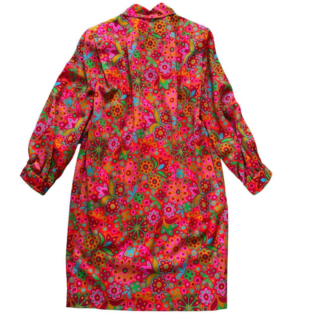 1990AW イヴサンローラン フローラル 長袖 ドレスワンピース フランス製