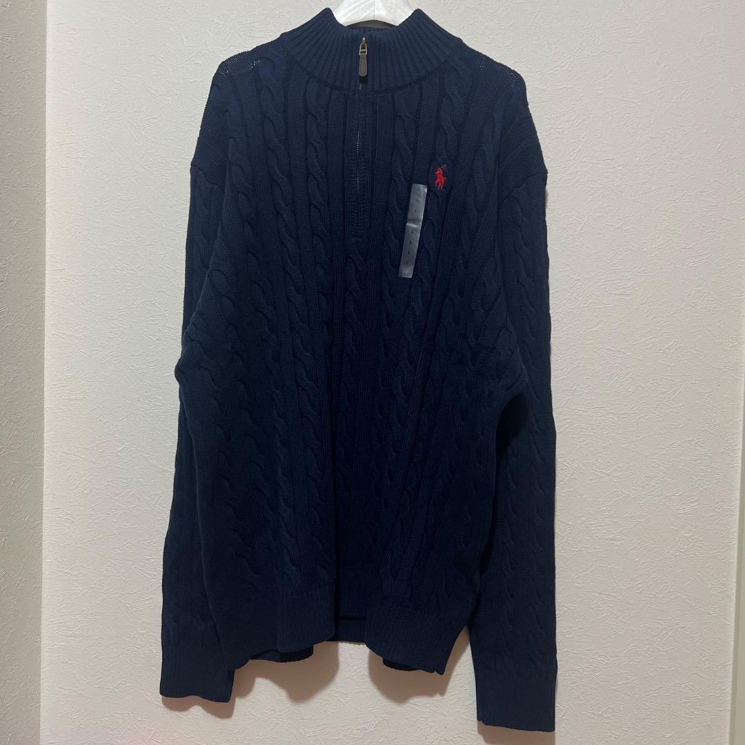 ラルフローレン ケーブルニット ハーフジップ ネイビー M QRタグ付き