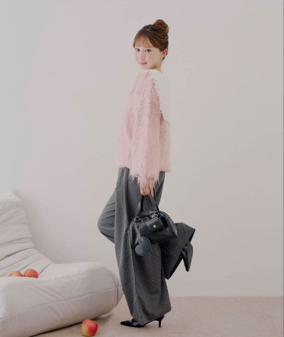 Chico namiコラボ企画 セーラー襟付きシャギールーズニット ピンク