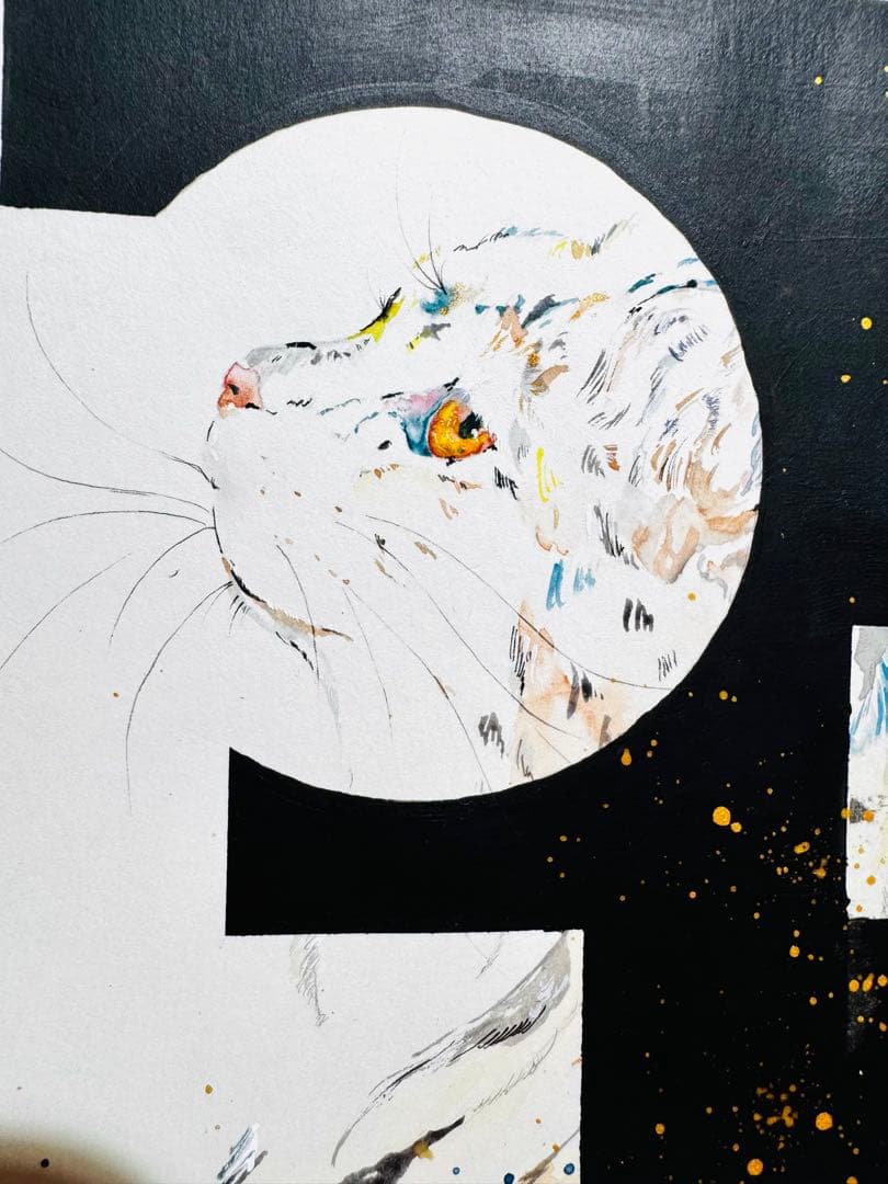 猫 鍵穴 原画 額装済-日本ンストア