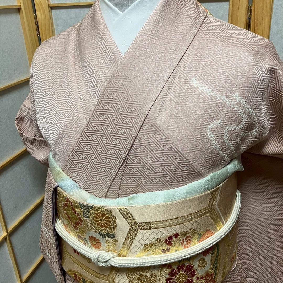 7160］訪問着 美品 花流水文様 絞り 刺繍 幅広サイズ 正絹 着物 袷