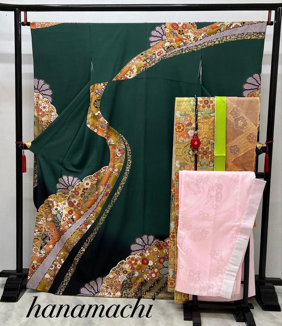 振り袖　フルセット　長襦袢付　金彩加工　振り柄有　成人式　美品　699 最高級古典柄振袖 関芳/最高級金駒金彩刺繍友禅 白金 桜柄 キラキラ