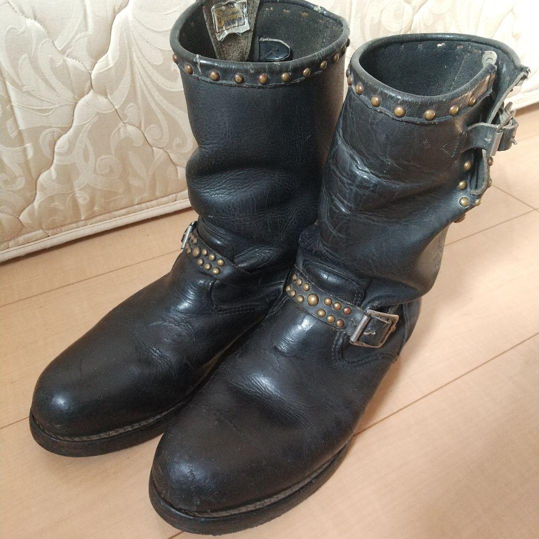 80s 90s ビンテージ 黒タグ チペワ エンジニアブーツ カスタム 28cm 80s USA製 CHIPPEWA チペワ プリント黒タグ スチールトゥ エンジニア