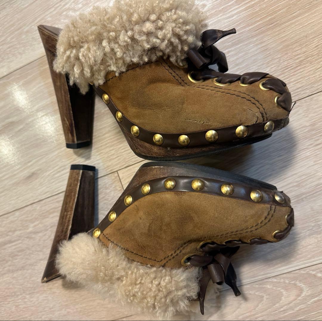 ミュウミュウ スエード ムートン サンダル ミュール 38.5