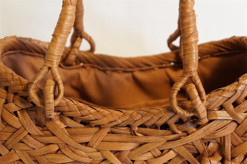 山葡萄 リング取手 籠 バッグ 六角花束嵌入 乱れ編み かごバッグ