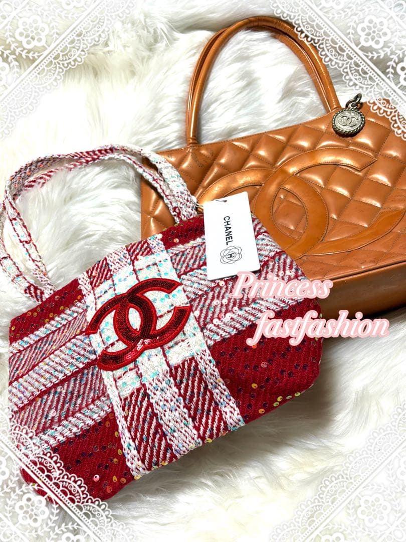 ト*ト様 シャネル CHANEL バーガンディ スパンコール トートバッグ