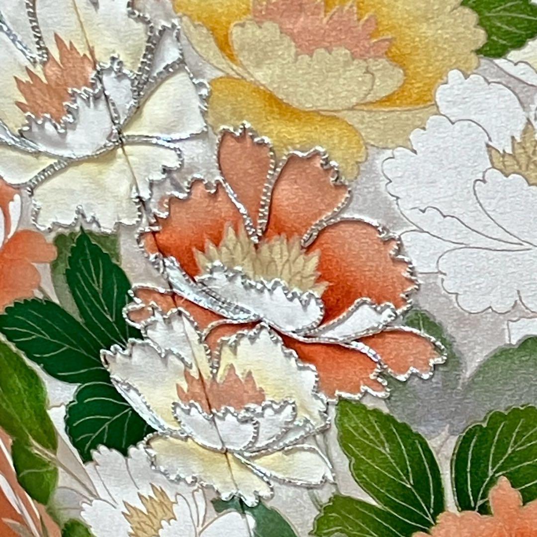 4349］訪問着 草花文様 駒刺繍 ぼかし 銀彩 正絹 着物 袷 - メルカリ