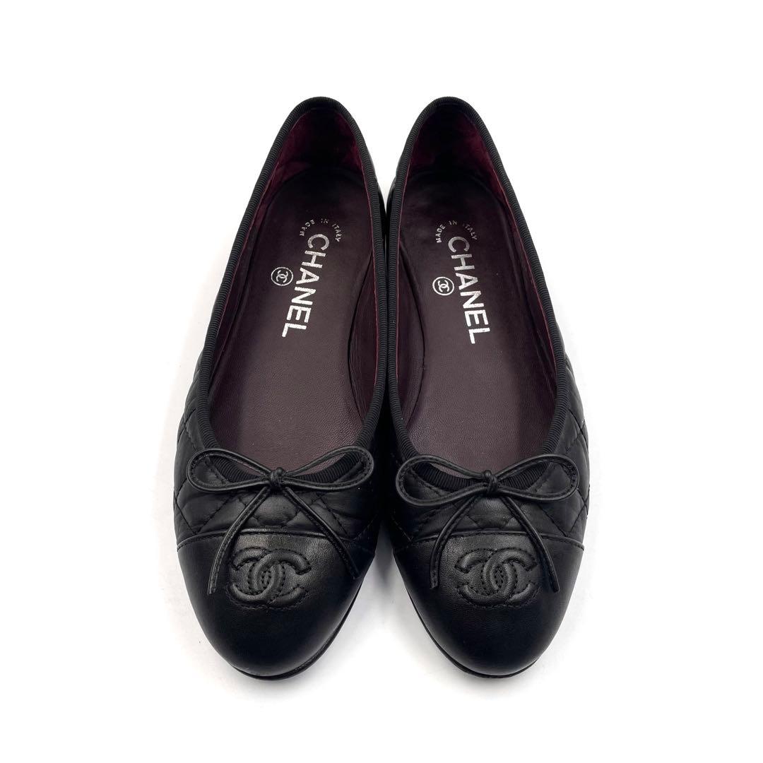 《超美品》シャネル バレエシューズ ココマーク マトラッセ 黒系 35 1/2