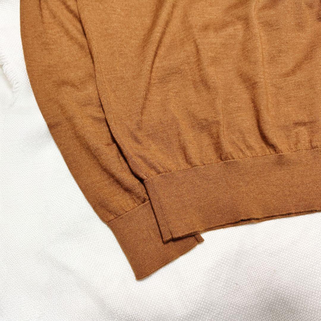 ゼニアZEGNAカシミアシルクCASHSETAハイゲージクルーネックニット46茶