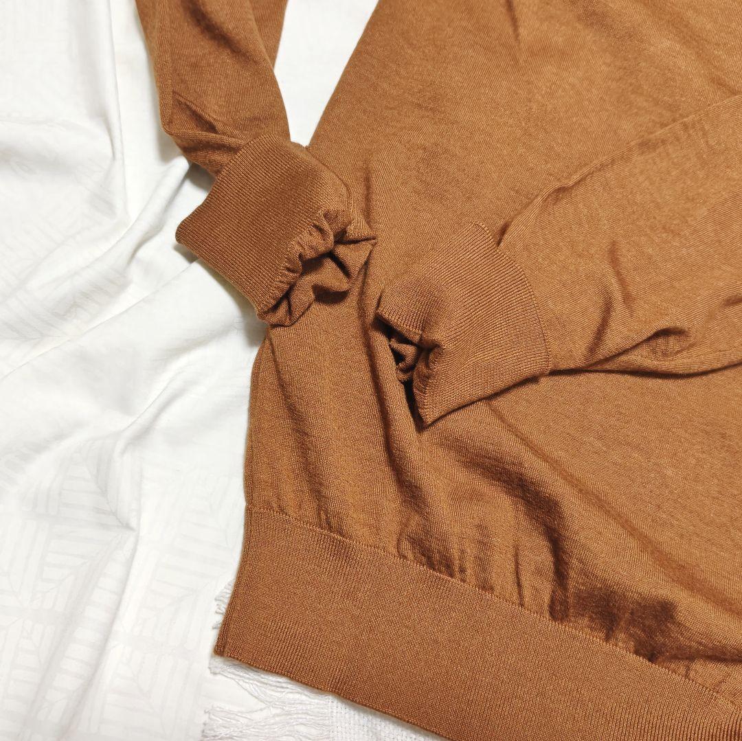 ゼニアZEGNAカシミアシルクCASHSETAハイゲージクルーネックニット46茶