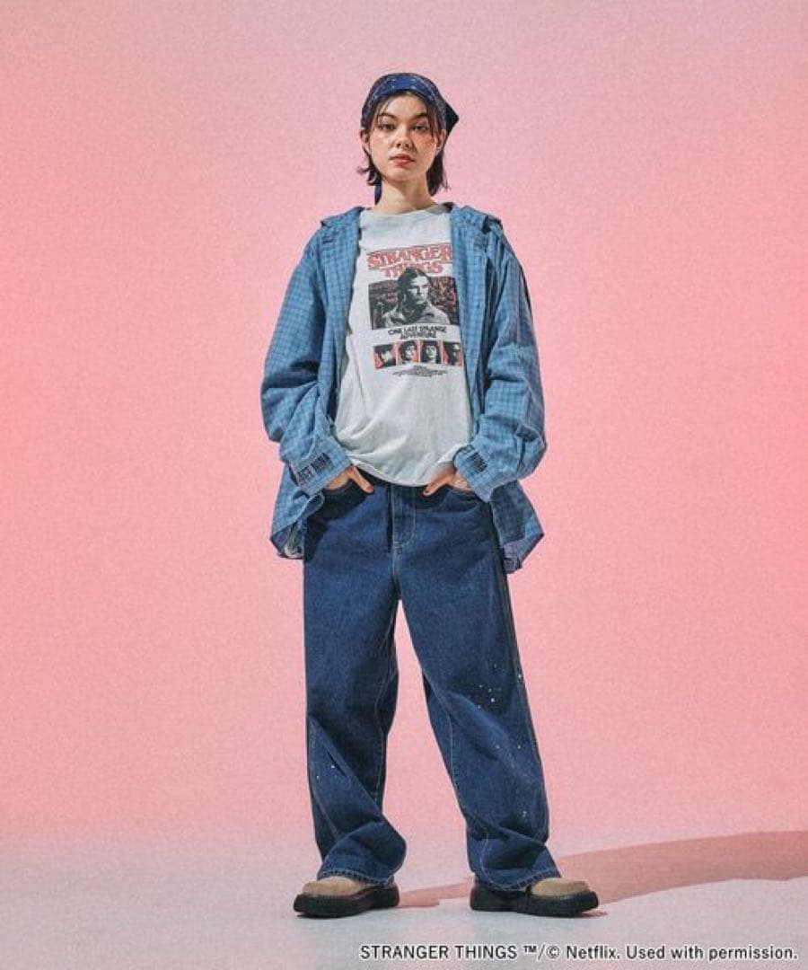 ニコアンド ストレンジャーシングス コラボチェックフードシャツ新品