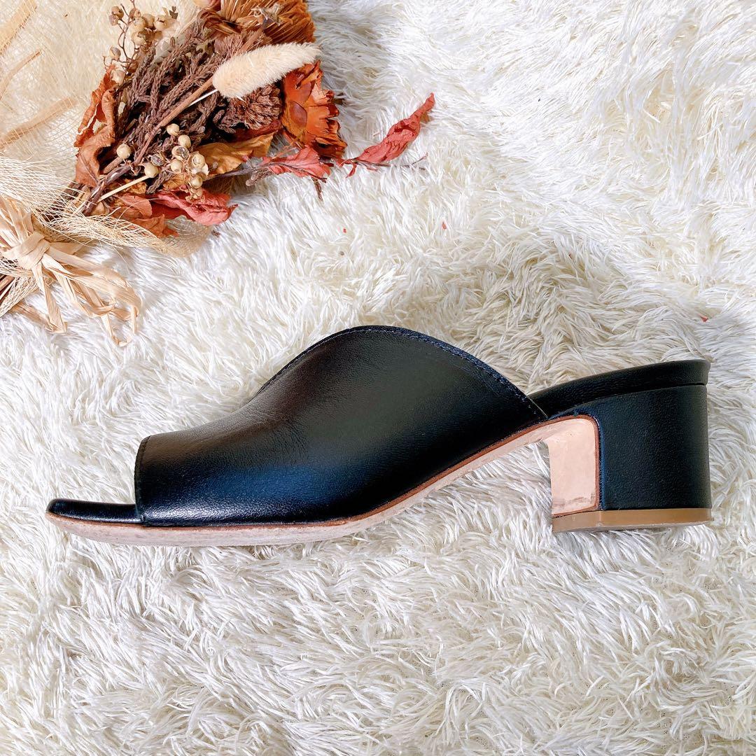 ファビオルスコーニ レザー Vカット ミュール サンダル 太ヒール 黒