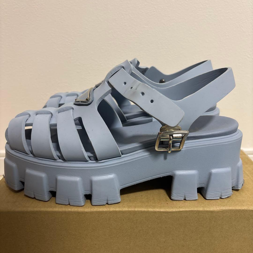 最終 PRADA モノリス ラバーサンダル 37 23.5cm プラダ ブルー