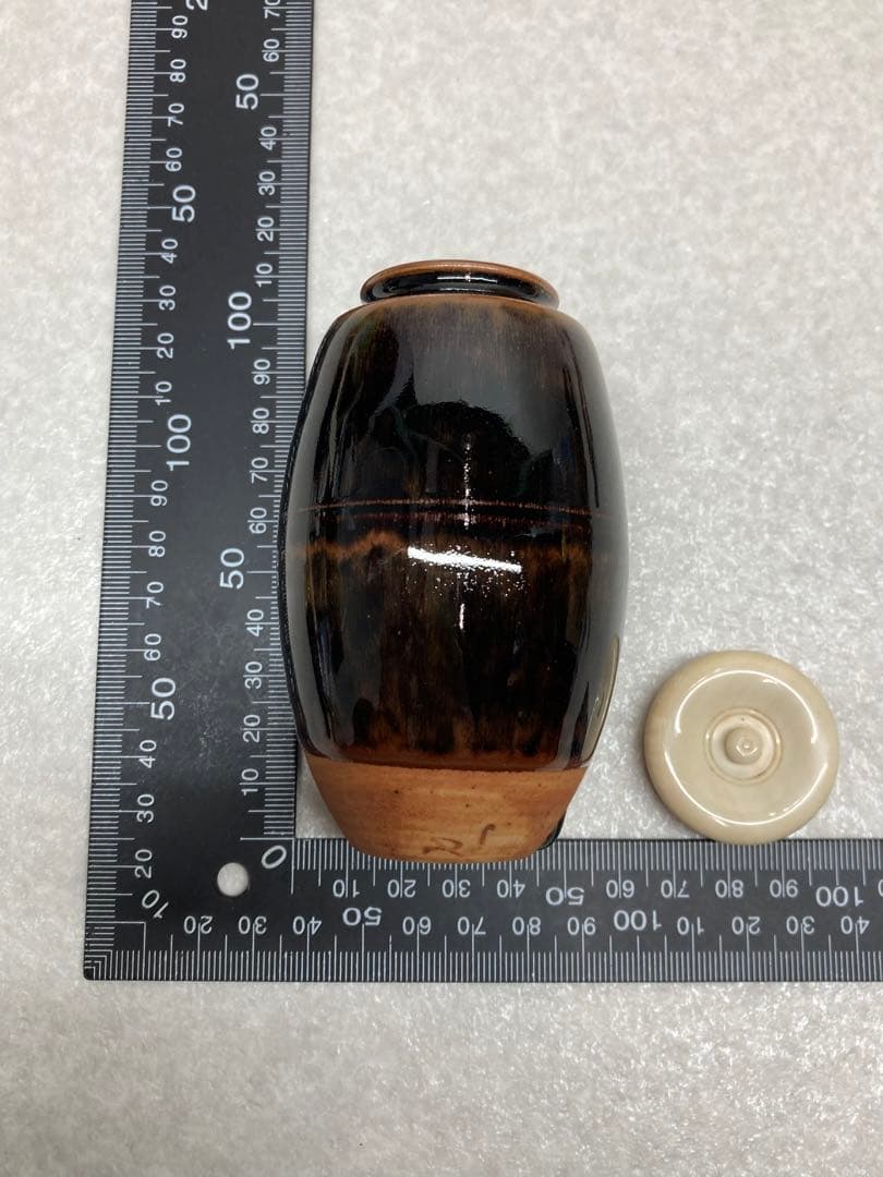 未使用 レア 加藤唐三郎作 古瀬戸 肩衝 茶入 間道仕覆 共箱 茶道具