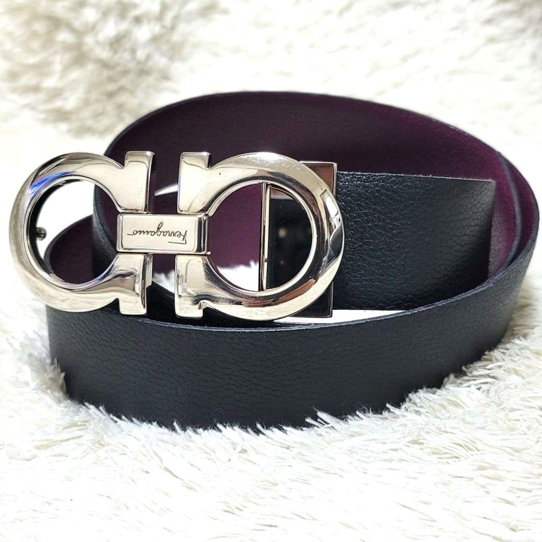 極美品 フェラガモ ガンチーニ ダブルガンチーニ レザーリバーシブル