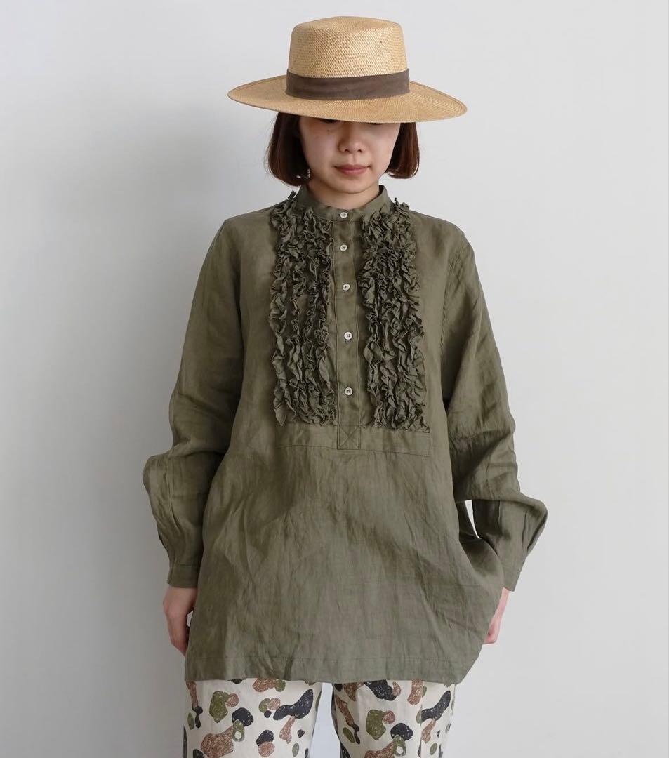 オンライン限定❣️ICHI Antiquites リネンフリルブラウス オリーブ ichiAntiquités 1000936 Linen Frill Blouse / B