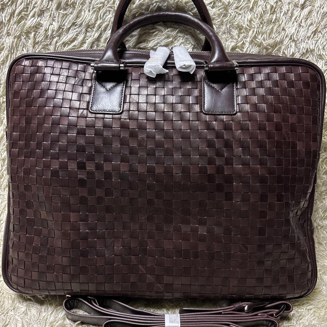 未使用 Mimalux 2way ブリーフケース 編み込み ビジネスバッグ 馬革