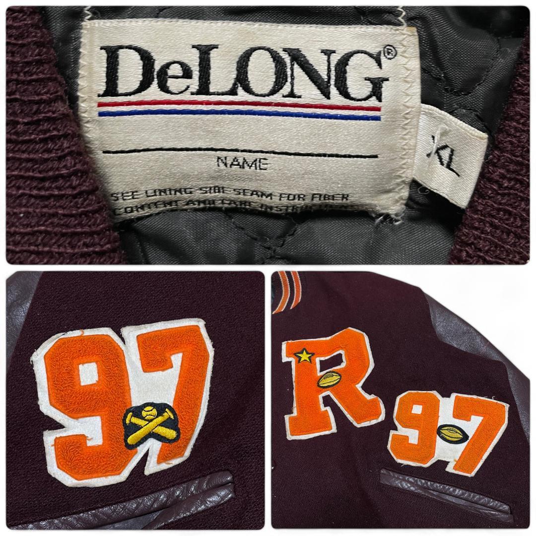 デロングレタードスタジャン古着刺繍ワッペンレザー本革袖革赤茶色