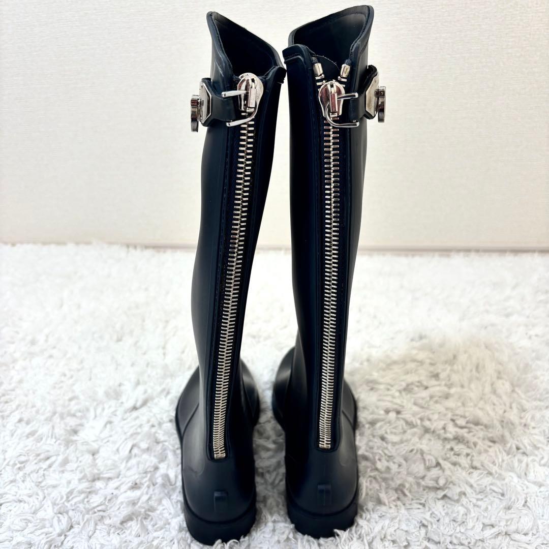 フェラガモ ガンチーニ レインブーツ ラバー ジップアップ ブラック