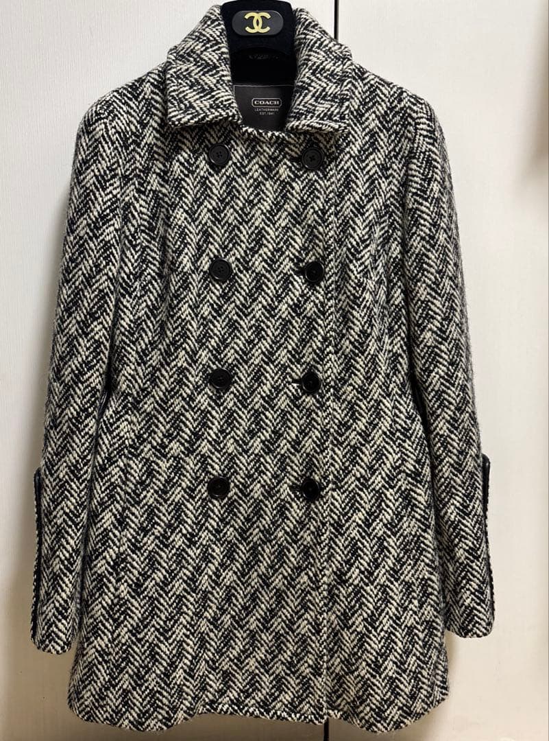コーチ COACH ピーコート ヘリンボーン　ツイード サイズ2 中古・古着通販】COACH (コーチ) ヘリンボーンPコート グレー サイズ:M