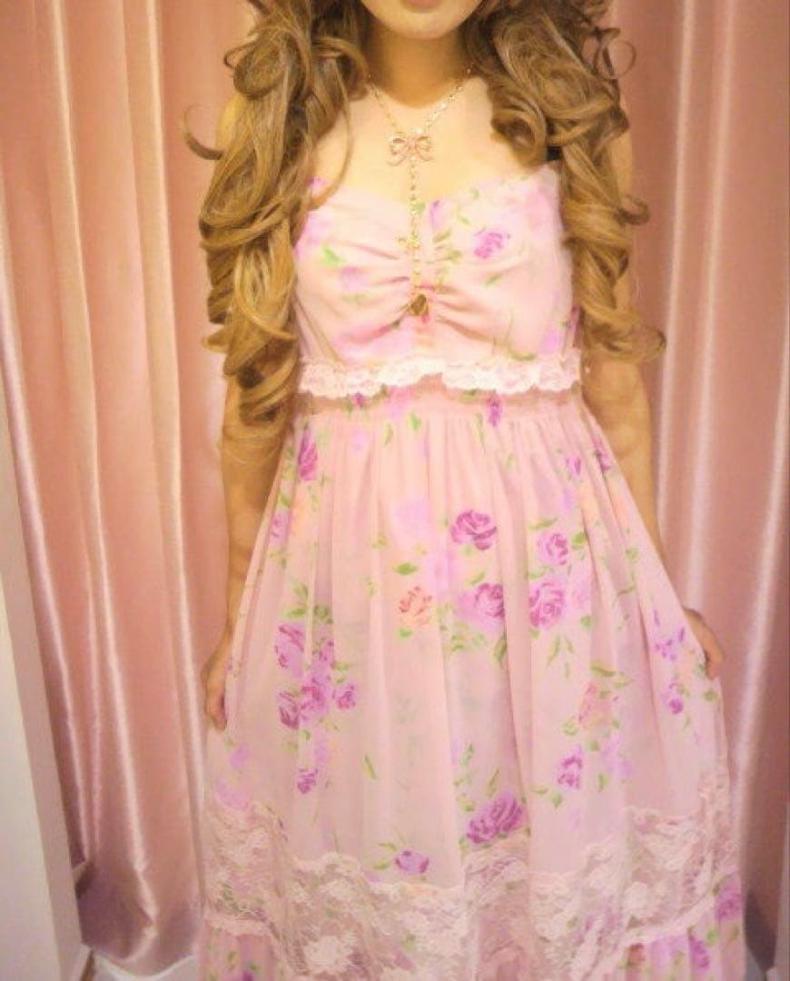 ジーザスディアマンテ シシリアマキシワンピ 新ぼかし薔薇柄ピンク 38