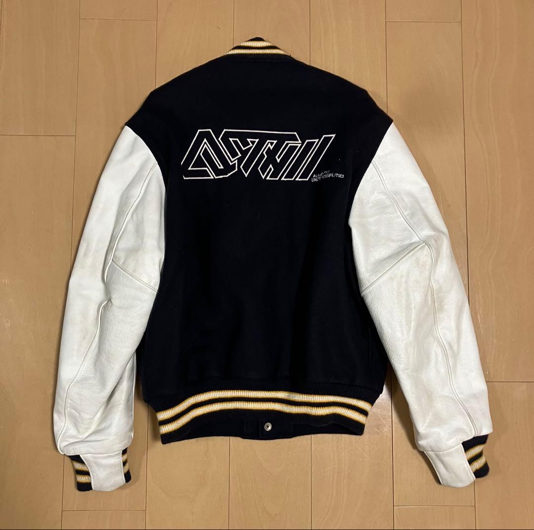 スタジャン ネイビー/ホワイト レザー袖 - メルカリ