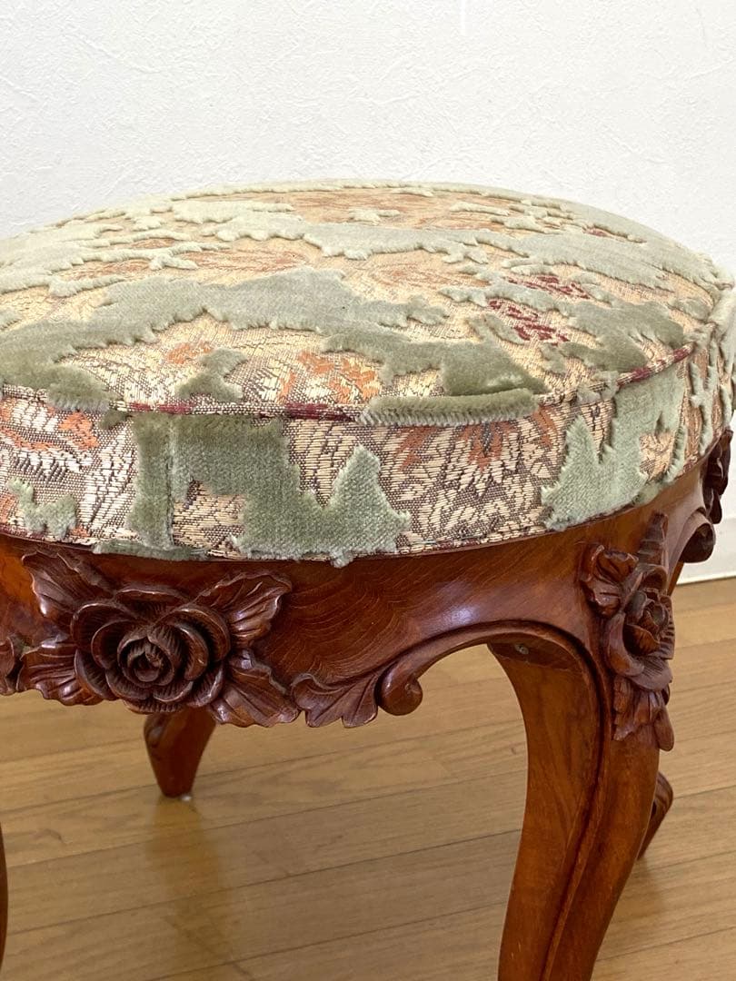 アンティーク レトロ オットマン スツール 猫脚 木製 彫刻