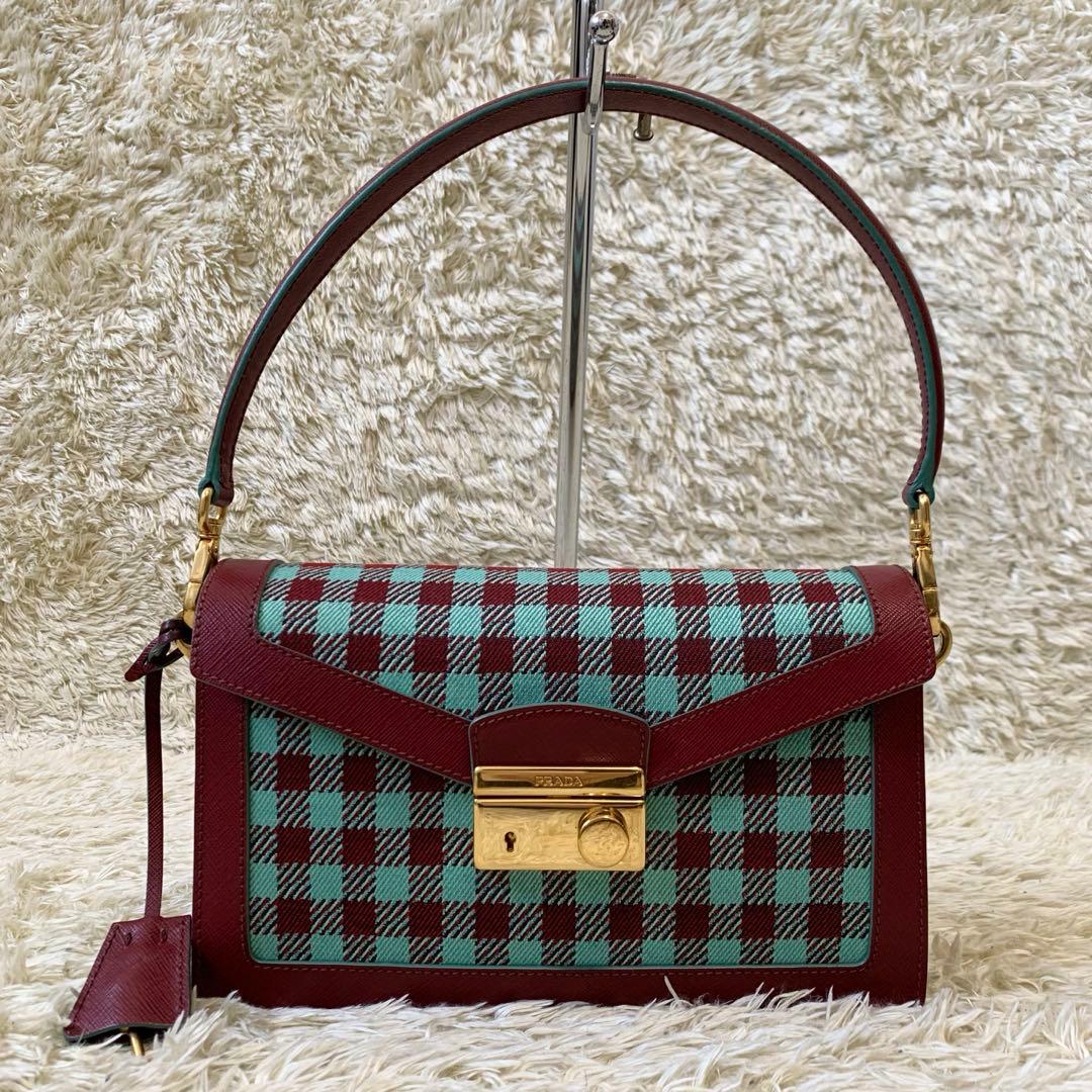 紗栄子さん愛用 プラダ ショルダーバッグ 3way ギンガムチェック