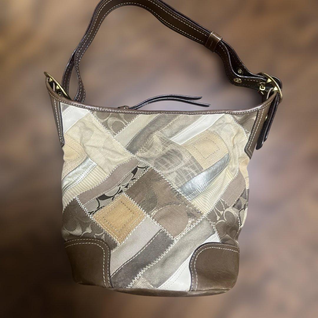 コーチ パッチワーク ショルダーバッグ バケツ型 シグネチャー