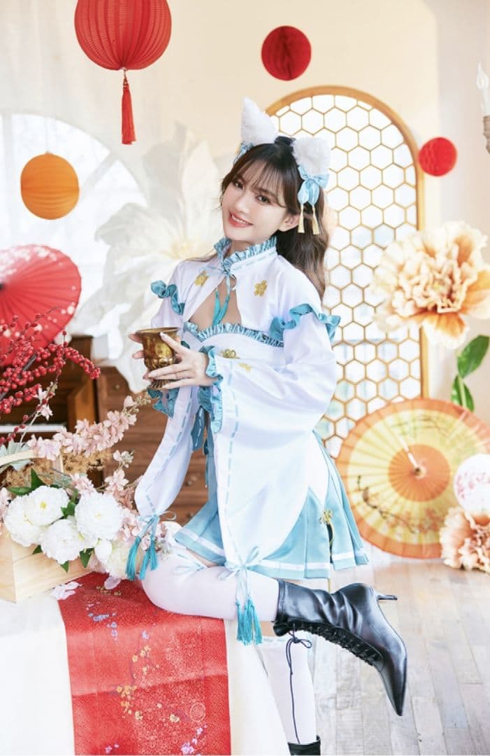 新品♡マリームーン Malymoon フリル巫女キャットセットアップ ブルー