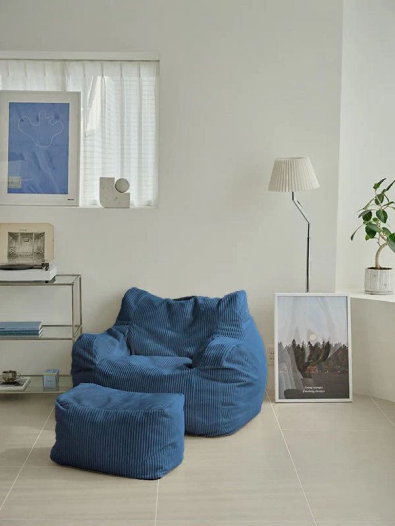 HUGME LOOSY 1人掛けビーズソファ+オットマン ネイビー LOOSY 1人掛けビーズソファ Navy｜1人用ソファ おしゃれ 一人暮らし 二