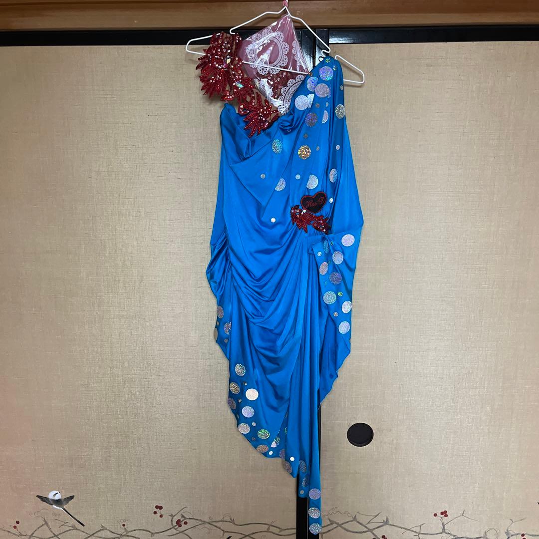 ラテンドレス　青　美品　社交ダンスドレス 社交ダンスラテンドレス⭐️イージーオーダードレス（青系/blue