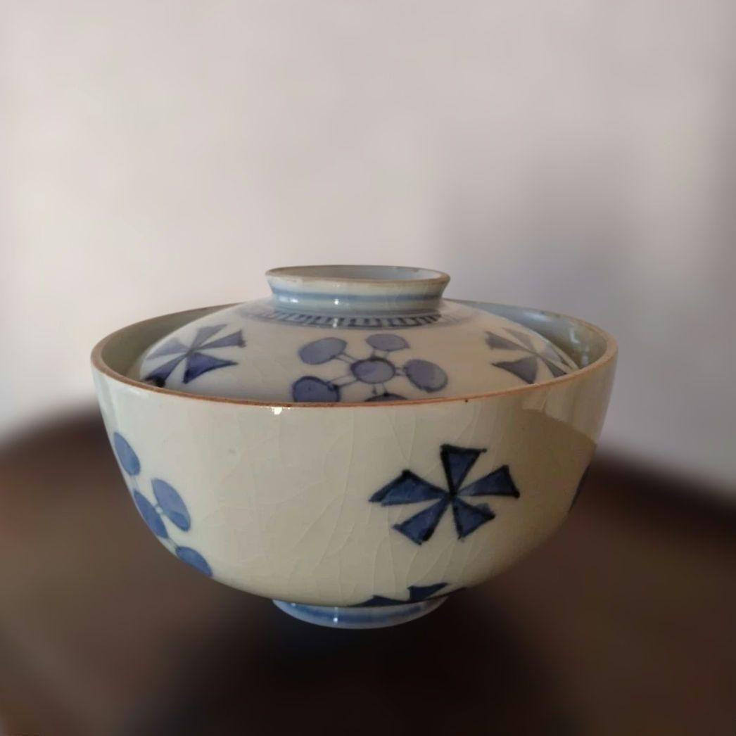 古伊万里染付幾何学花文蓋付き茶碗蕎麦猪口江戸時代 - メルカリ