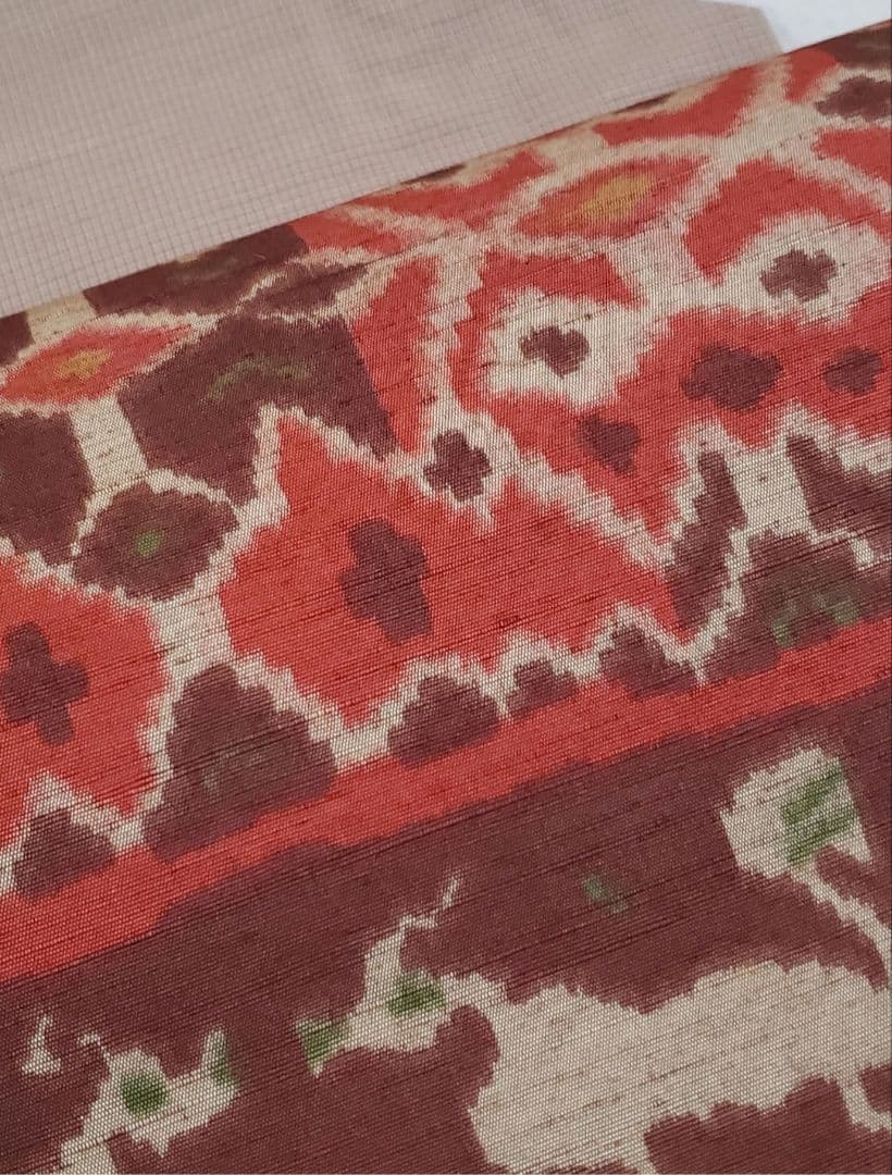 異国風の袋帯 イカット インドネシア エスニック 赤茶 正絹